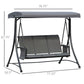 3 Person Porch Swing Outdoor Swing Chair with High Back Design, Side Pouches and Adjustable Canopy, Dark Grey