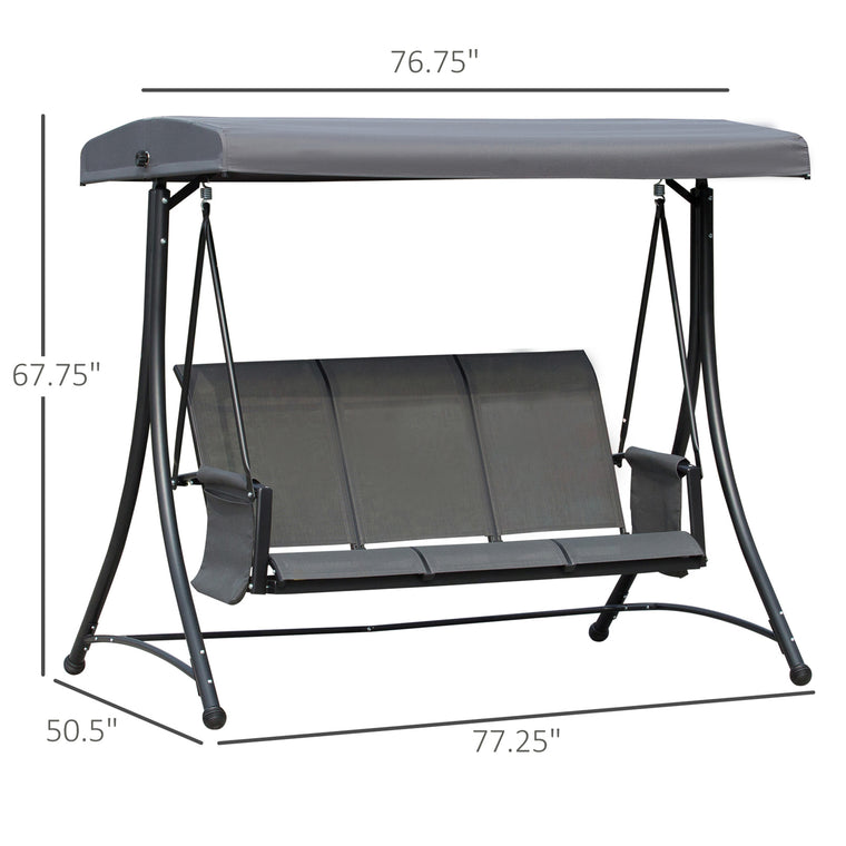 Dark Grey 3-Person Porch Swing with High Back