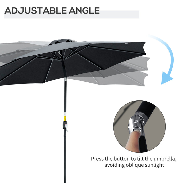 10' x 8' Black Round Market Umbrella with Crank & Tilt