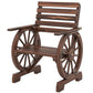 Wood Outdoor Patio Chair, Lounge Chair with Wagon Wheel Armrests, Slatted Wide Seat, Slanted Backrest, Carbonized
