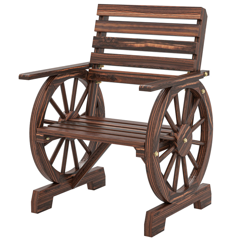 Carbonized Wood Lounge Chair with Wagon Wheel Armrests