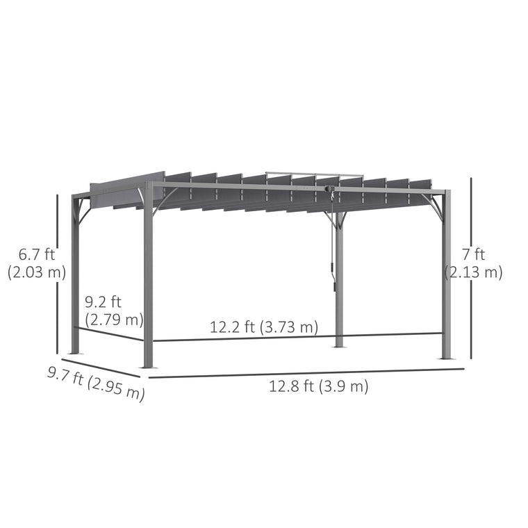 12.8' x 9.7' Grey Louvered Metal Pergola with Retractable Roof