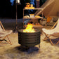 Round Fire Pit with Fire Poker, Portable Wood Burning Firepit with Ash Tray and Hairpin Legs, Outdoor Fireplace, Black