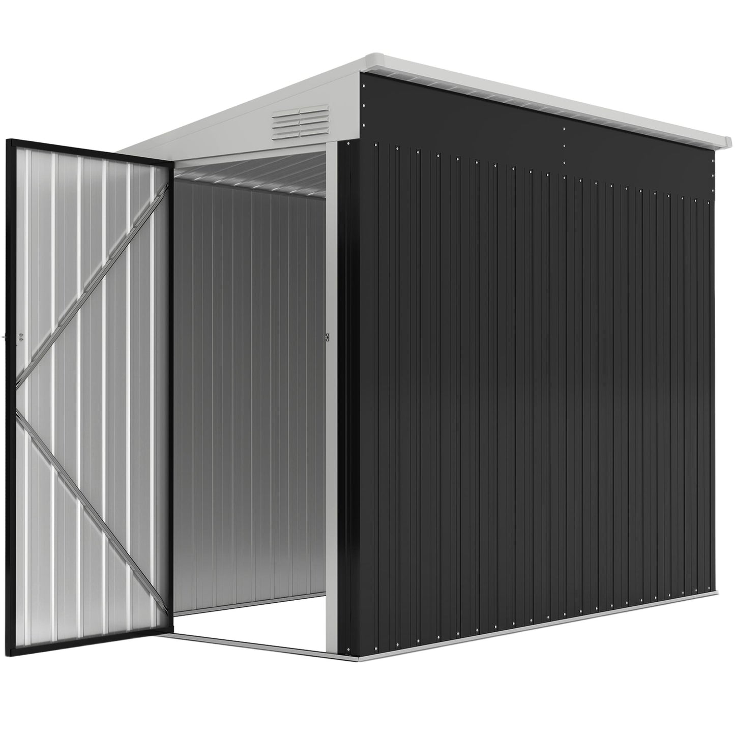 Outdoor Storage Shed Lean to Shed Outdoor Metal Tool Shed with Lockable Door and Air Vents, Dark Grey