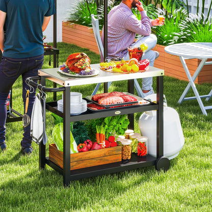 Charcoal Grey 3-Shelf Pizza Oven Stand with Steel Top