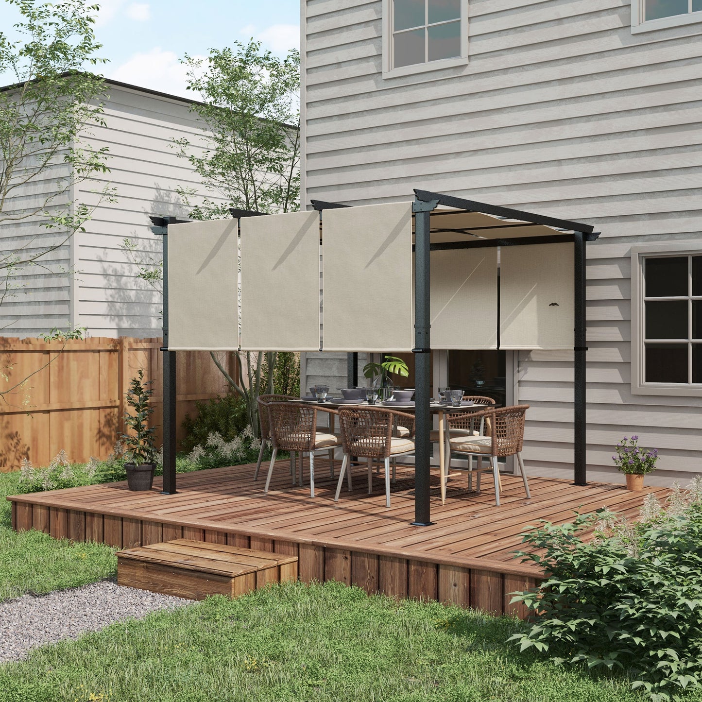 Metal Pergola, Outdoor Pergola with Retractable Canopy, for Garden, Patio, Backyard, Deck - 10' x 10'