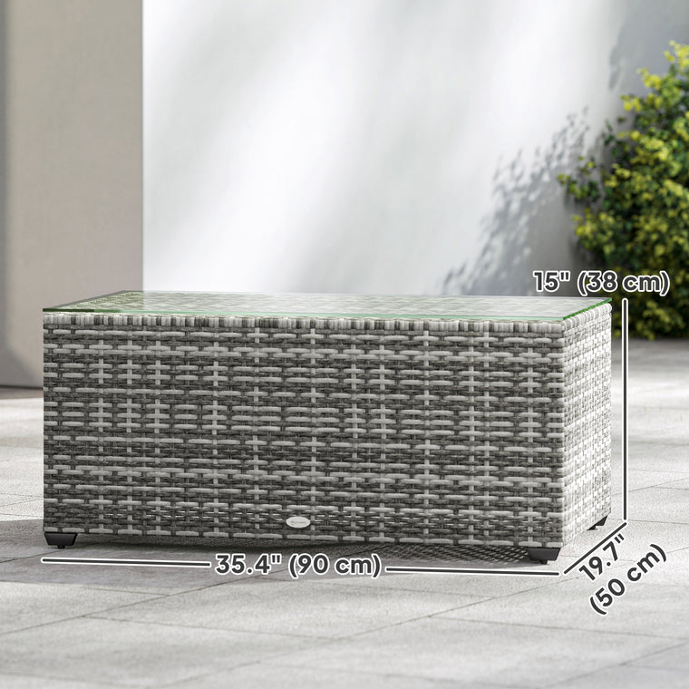 PE Wicker Rectangular Coffee Table with Glass Top