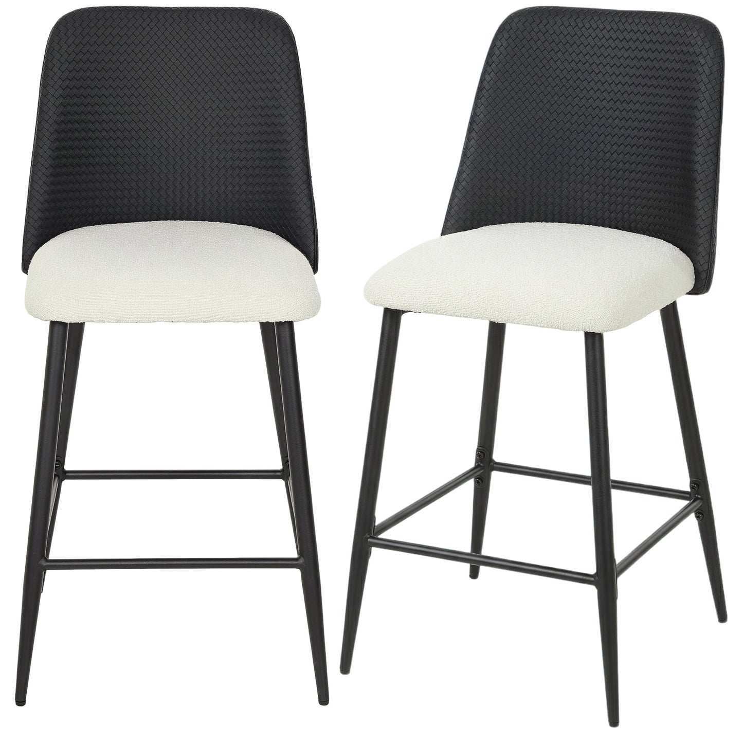 Bar Stools Set of 2, 26" Counter Height Bar Stools with PU Backrest, Linen-look Fabric Seat, Black