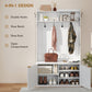 4-In-1 Hall Tree with Shoe Bench, Modern Coat Rack with Open Shelf for Hallway, Entryway, Bedroom, Living Room, White