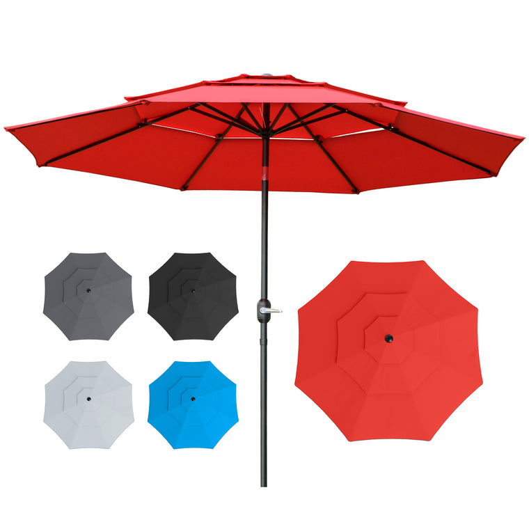 9FT Red 3-Tier Market Umbrella with Crank & Tilt