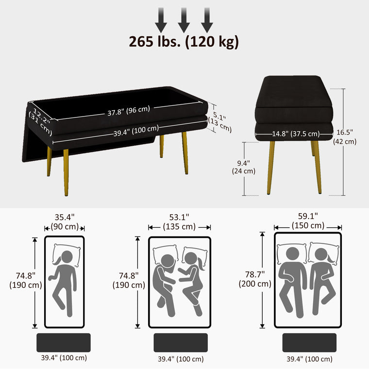 39" Velvet Storage Bench with Steel Legs