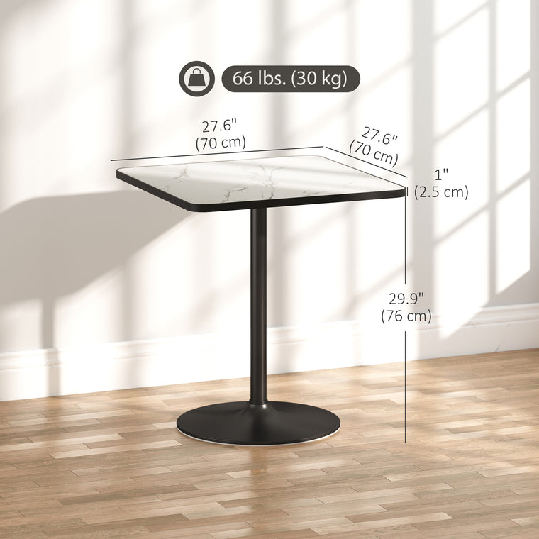 Marble-Effect Dining Table for 4 with Round Base - White