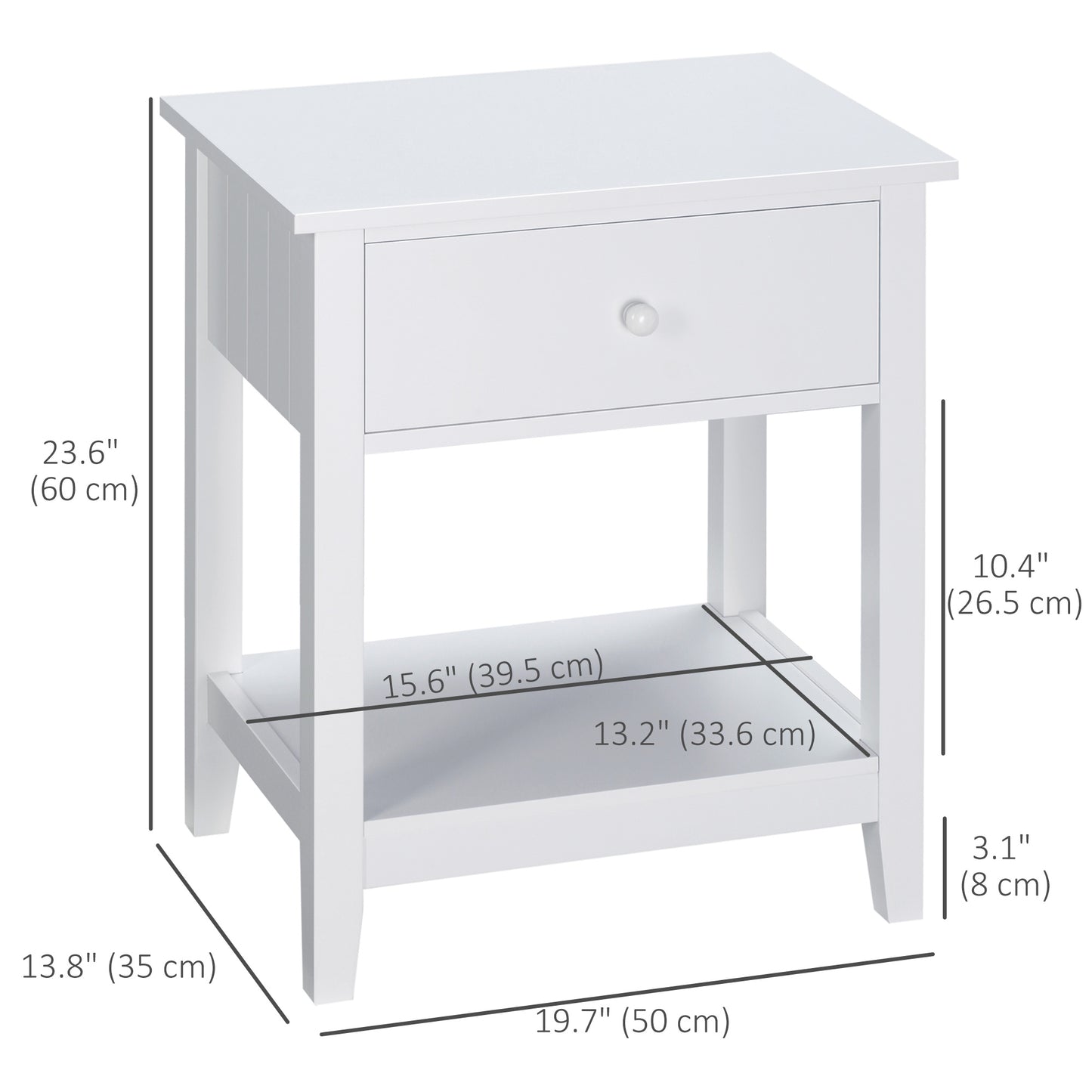 Modern Style Nightstand, Small End Table with Drawer and Storage Shelf for Bedroom, Living Room, White
