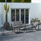 4 Piece Outdoor Furniture Set, Patio Conversation Set with Tempered Glass Table, Loveseat, Chairs, Cushions, Light Grey