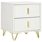 Bedside Table, Modern Nightstand with 2 Drawers, Side End Table with Metal Legs for Living Room, Bedroom, White