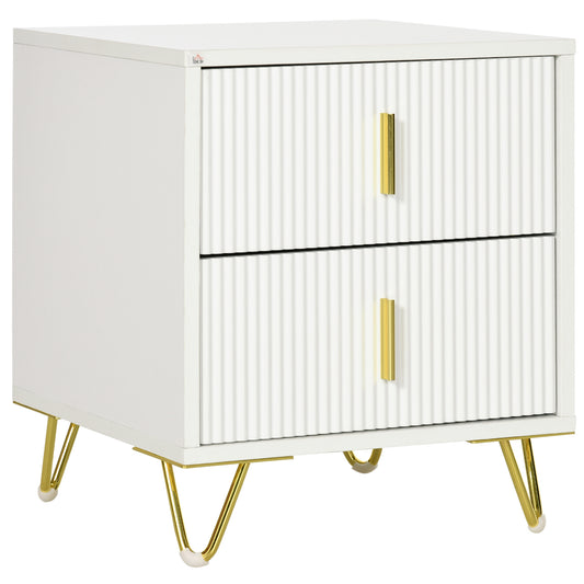 Nightstand with 2 Drawers and Metal Legs - White