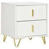 Nightstand with 2 Drawers and Metal Legs - White