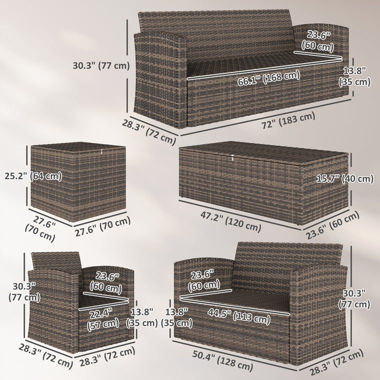 6-Piece Wicker Sofa Set with Storage Table, 7-Seater