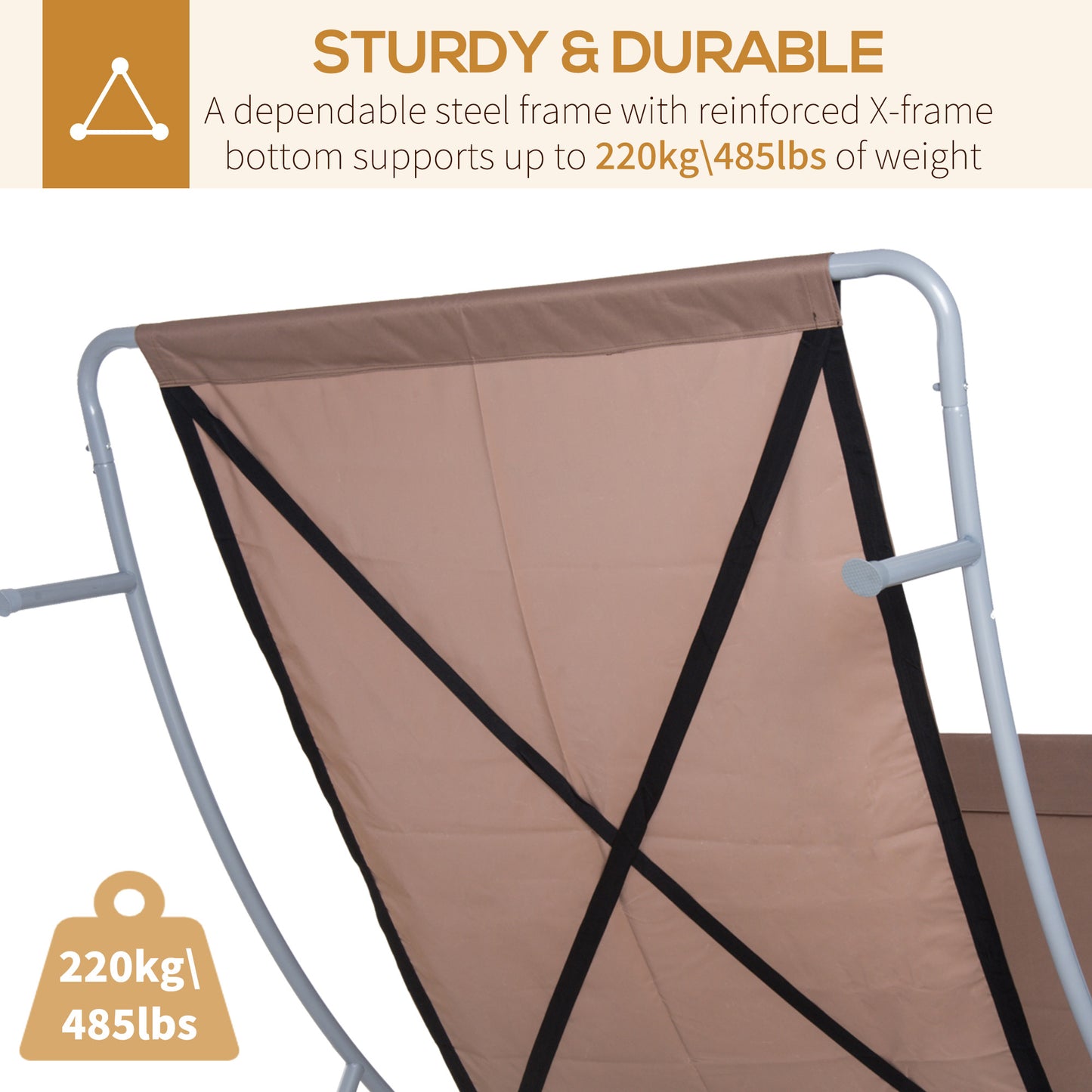 79" Outdoor Lounge Chair with Canopy, Double Chaise Lounger Hammock Bed w/ Pillow and Wheels, Brown