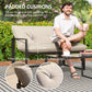 4 Piece Outdoor Furniture Set, Patio Conversation Set with Tempered Glass Table, Loveseat, 2 Chairs and Cushions, Beige
