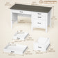 54" Farmhouse Executive Desk, Computer Desk with Drawers, Adjustable Hanging Rails for for A4/Letter Size Files, White