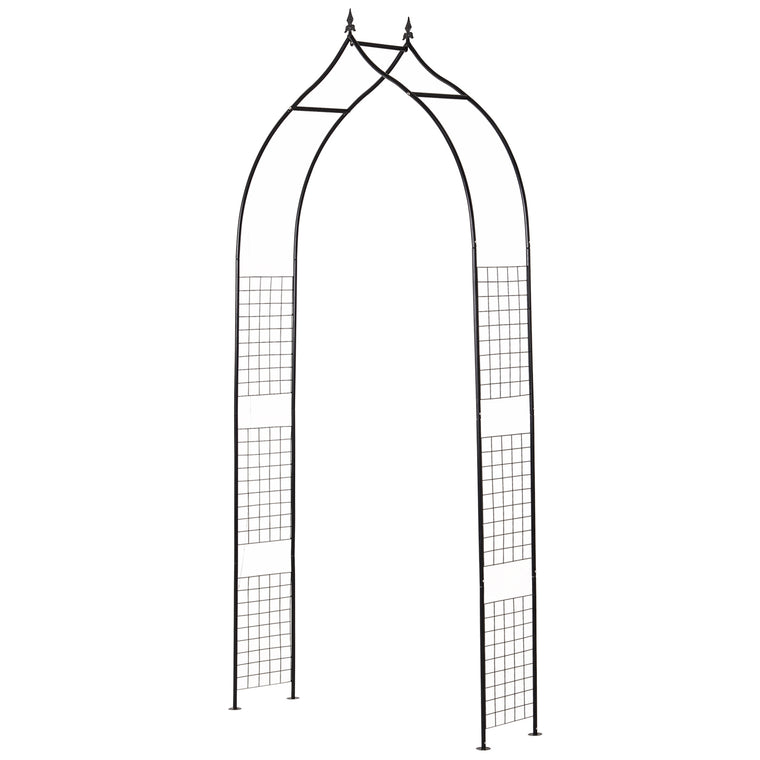 8FT Black Metal Garden Arch with Trellis