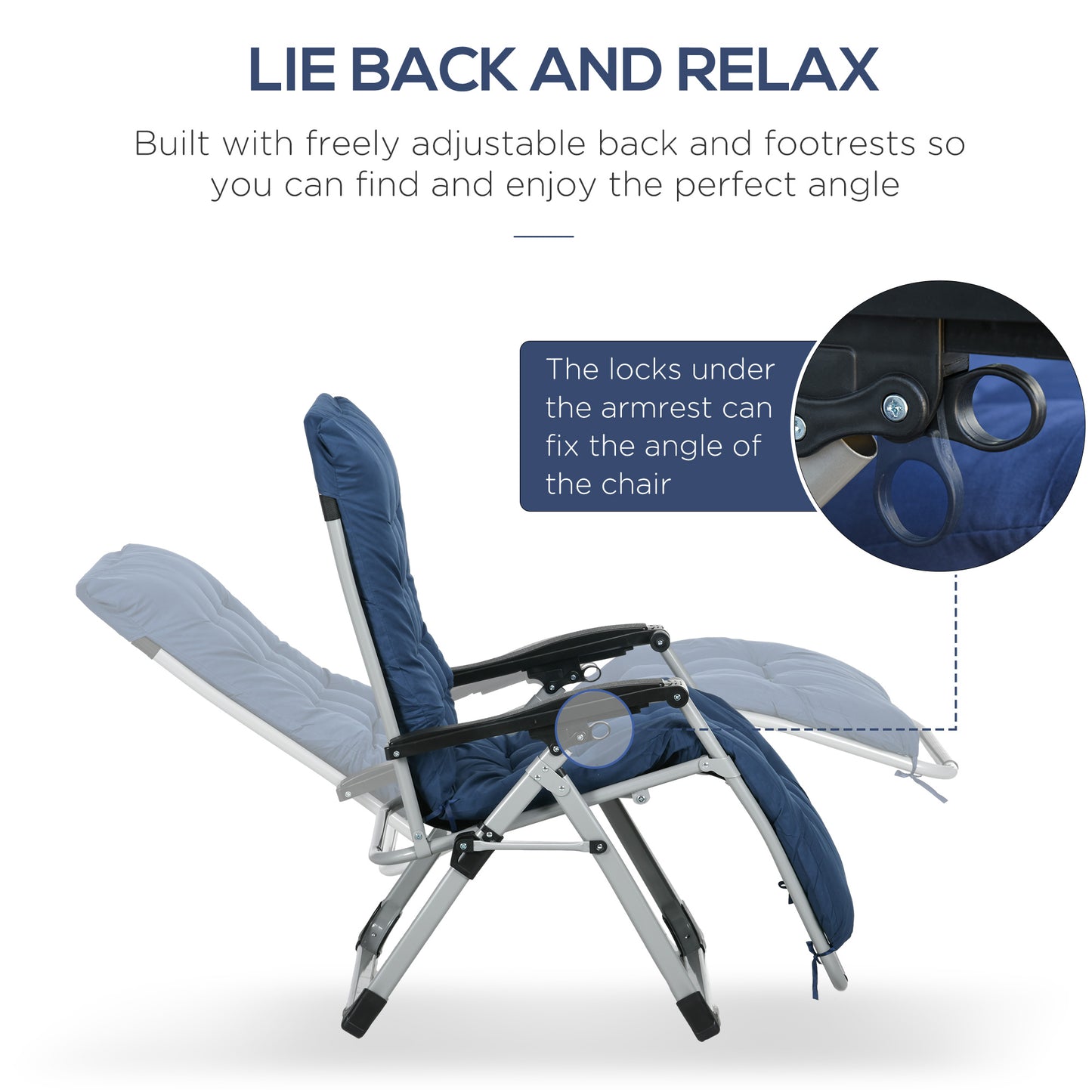 Folding Garden Chairs Set of 2, Reclining Zero Gravity Chair, Sun Lounger with Cushion and Headrest, Khaki