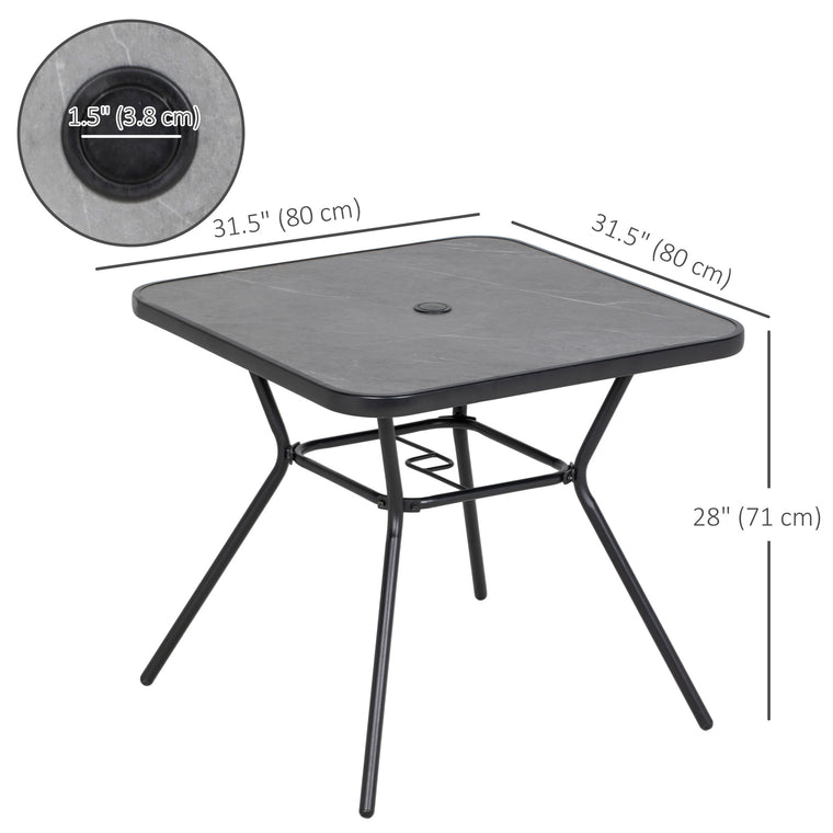 Square Bistro Table with Faux-Marbled Top and Umbrella Hole