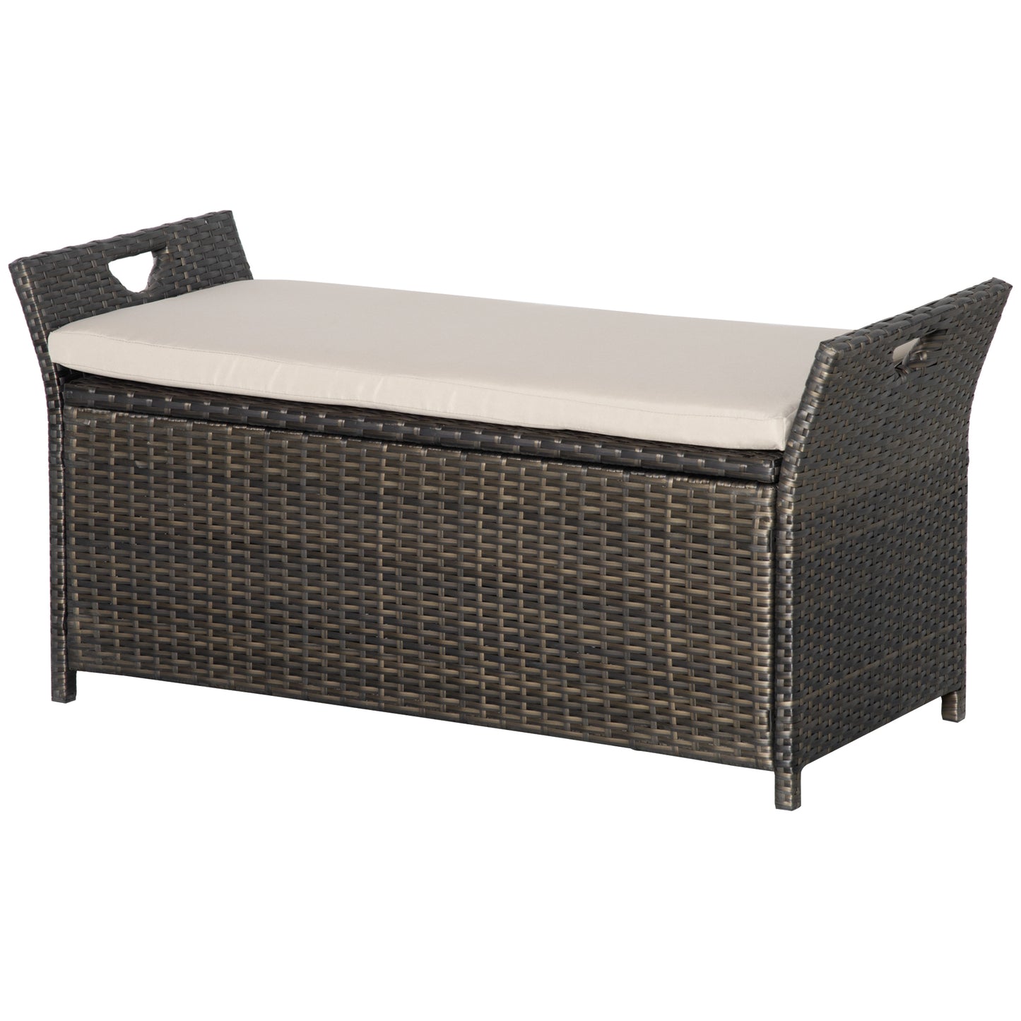 2-In-1 Outdoor PE Rattan Storage Bench, 29 Gallon Patio Wicker Furniture, Basket Box with Handles and Cushion Dark Grey