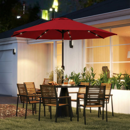 9' Wine Red Solar Patio Umbrella with 24 LED Lights