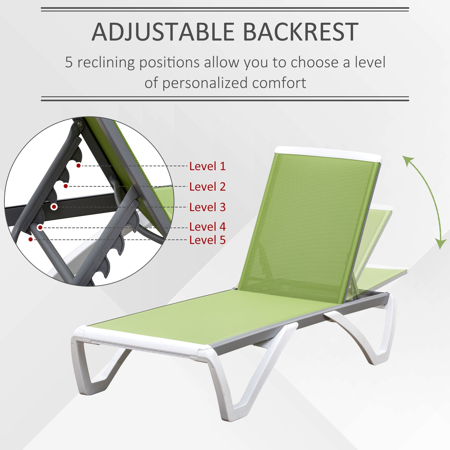 Outdoor Chaise Lounge Chair, Patio Aluminum Tanning Chair with 5-Level Adjustable Back, Portable Wheels, Breathable Mesh Fabric, for Pool, Deck, Garden, Blue