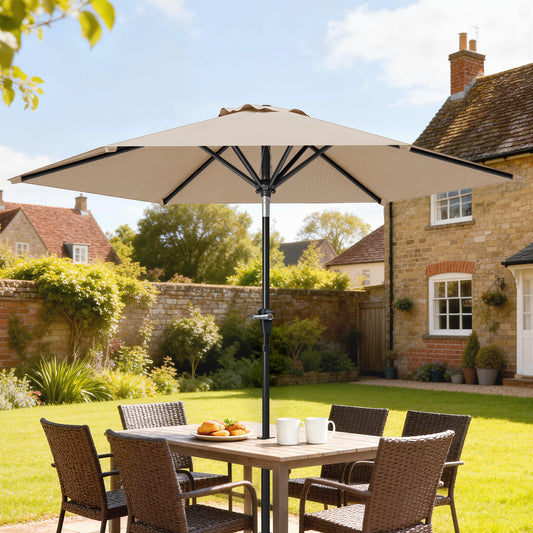 Patio Sun Umbrella, Outdoor Parasol with 6 Ribs, Khaki