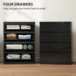 4 Drawer Cabinet, High Gloss Drawer Chest for Bedroom, Chest of Drawers with Metal Runners and Groove Handles, Black