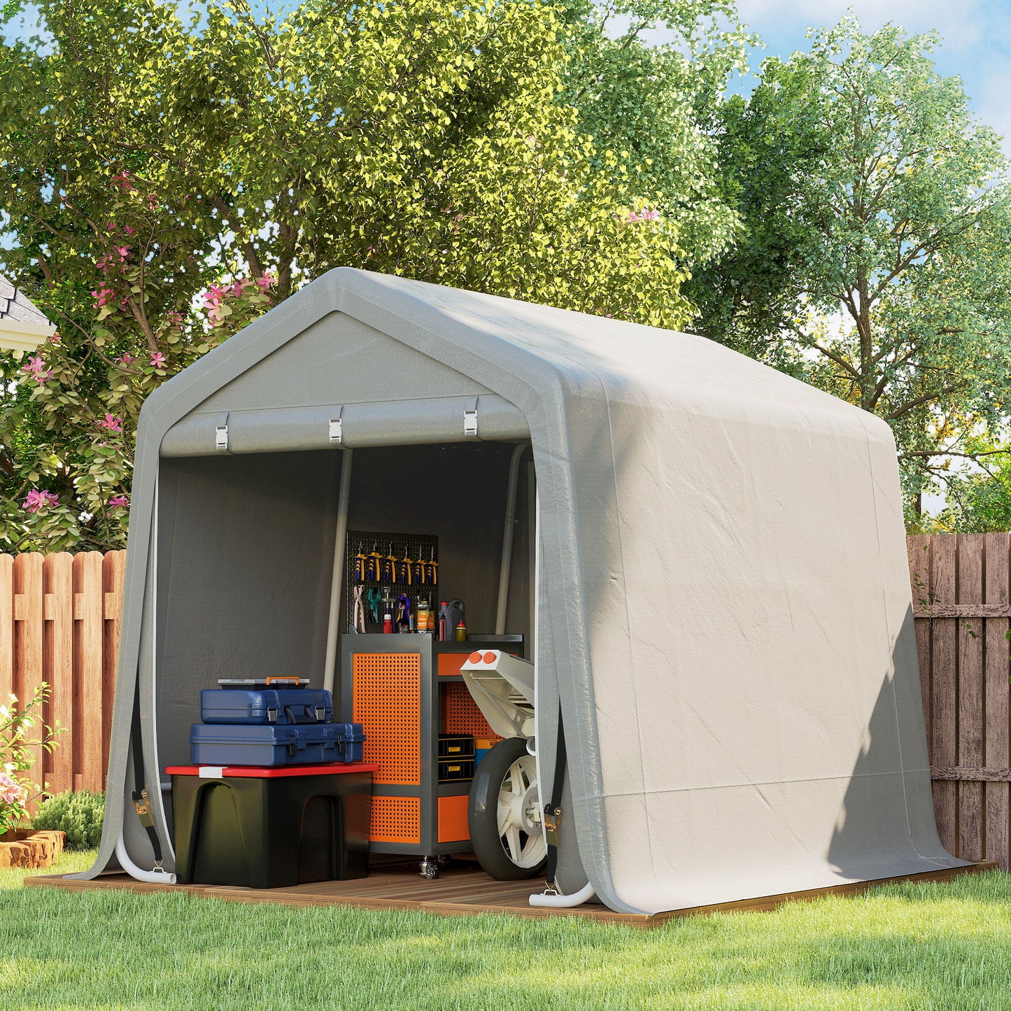 Garden Storage Tent, Patio Storage Shelter w/ Metal Frame and Double Zipper Doors, Green - 9.2' x 7.9'