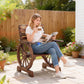 Wood Outdoor Patio Chair, Lounge Chair with Wagon Wheel Armrests, Slatted Wide Seat, Slanted Backrest, Carbonized