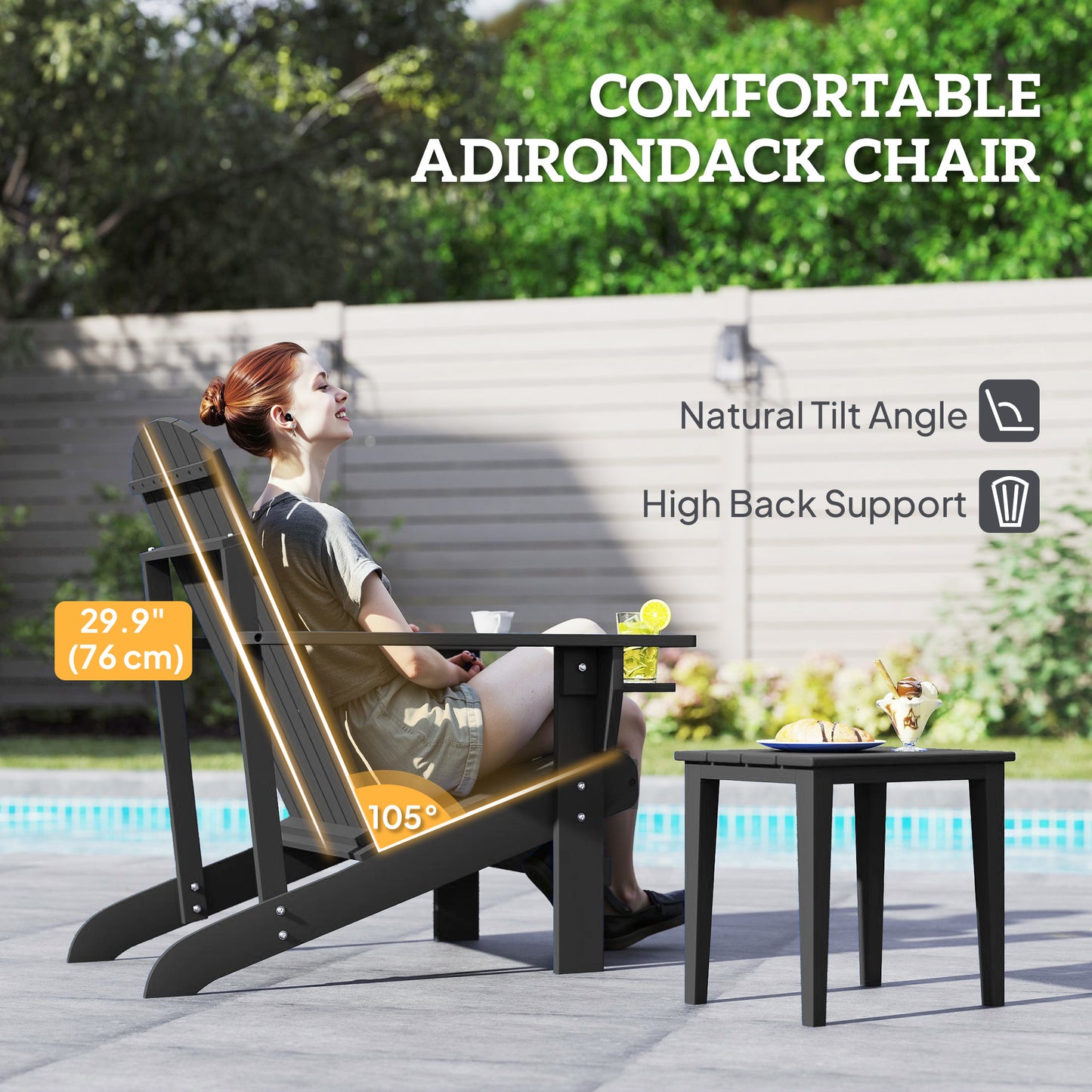 Classic Adirondack Chair, Muskoka Chairs, Garden Deck Chair with Cup Holder for Patio, Indoor, Backyard, Dark Grey