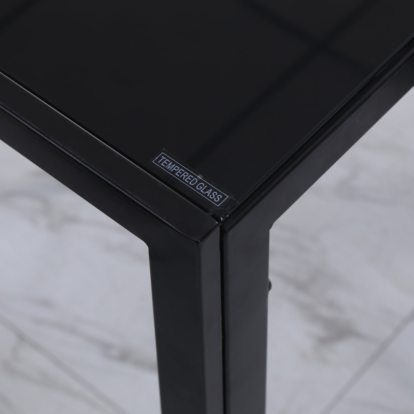 Rectangular Kitchen Table for 4 People, Dining Table with Tabletop Tempered Glass for Dining Room, Living Room, Black