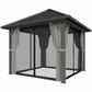 10' x 10' Hardtop Gazebo with Galvanized Steel Roof, Permanent Garden Gazebo with Netting and Curtains