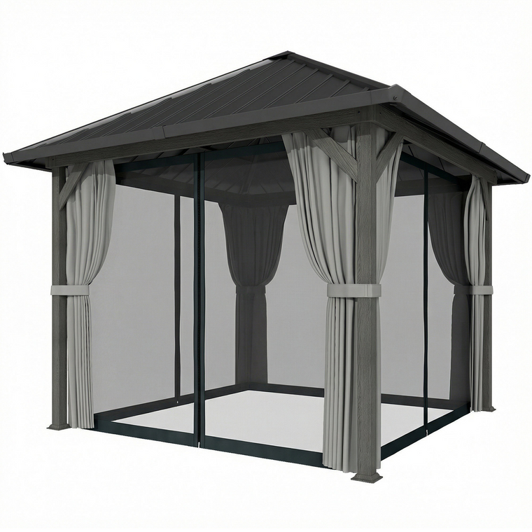 10' x 10' Hardtop Gazebo with Steel Roof & Curtains