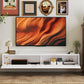 55" Floating TV Stand for TVs up to 72 Inch, Wall Mount Media Console with 2 Fluted Flip-Down Doors, Cable Hole, White