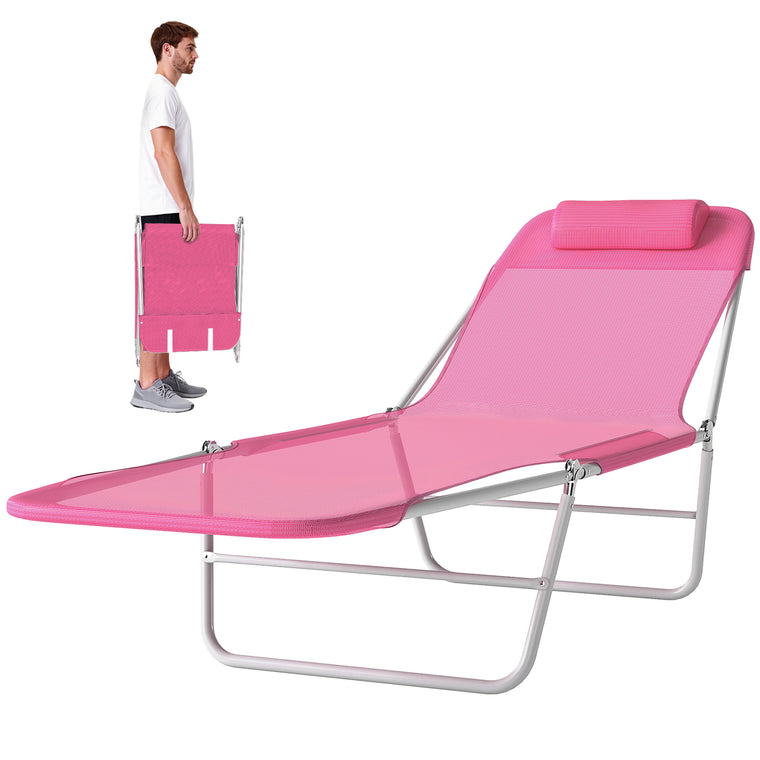 Portable Reclining Chaise Lounge Chair Bed with Pillow