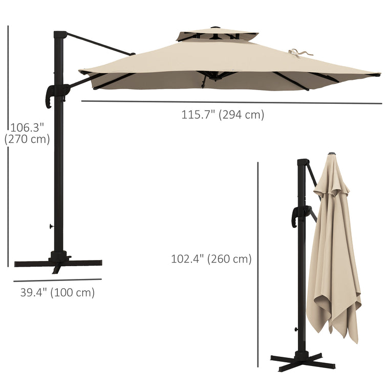 10' Khaki Square Cantilever Patio Umbrella with Crank Handle