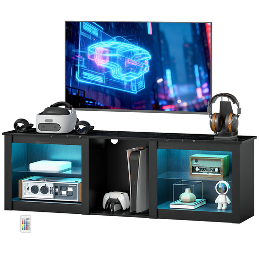 TV Stand with LED Lights and Glass Shelves - Black