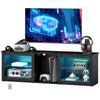 TV Stand with LED Lights and Glass Shelves - Black