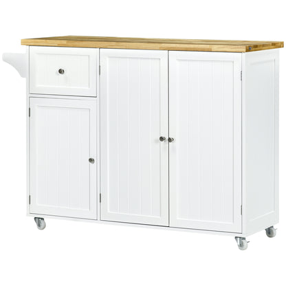 Rolling Kitchen Island with Drawer and Cabinets - White