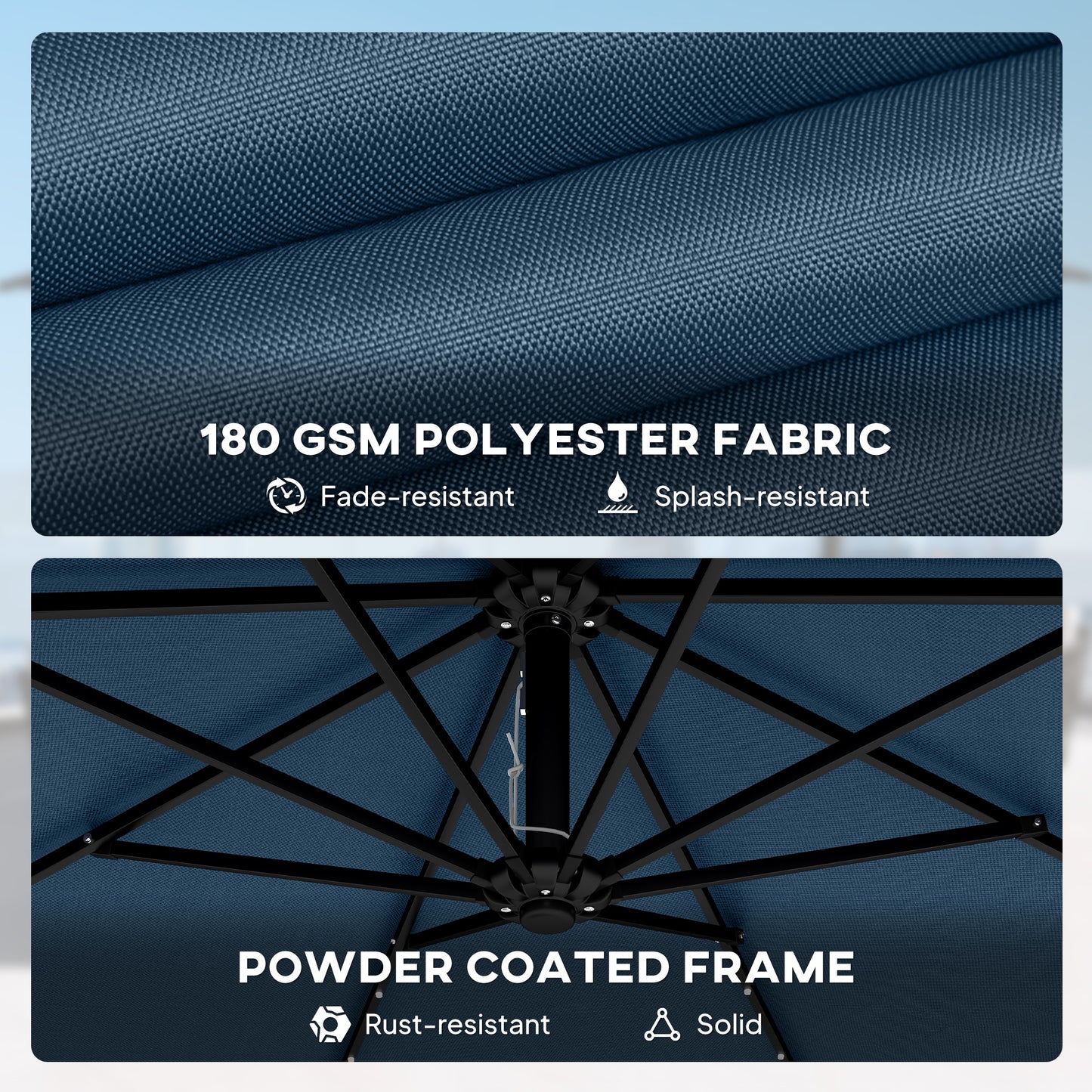 11.3 ft Cantilever Patio Umbrella with Light, Cover, Aluminium UPF50+ Offset Outdoor Umbrella Parasol, Navy Blue