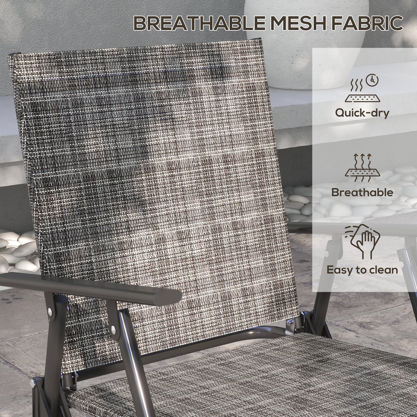 Outdoor 4 Pieces Patio Furniture Set, Garden Set with Two Foldable Armchairs, a Loveseat & Glass Top Table, Mixed Grey