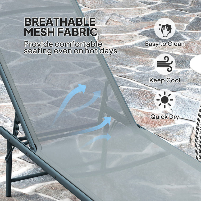 Folding Reclining Chaise Lounge with Mesh Seat