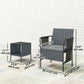 3 Piece Wicker Patio Furniture Set, Outdoor Bistro Set, Side Pockets, Mesh Seat, 2 Tier Glass Table, Cushions, Grey