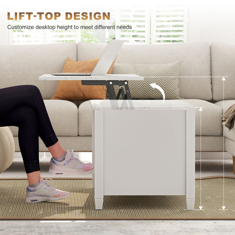 41" Lift Top Coffee Table with Hidden Storage - White